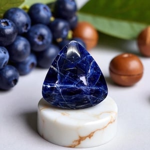 Natural Blue Sodalite Cabochon – Triangular Shape 28 mm – Handcrafted – Probable Origin: Brazil – Ref. BSB1 image 1
