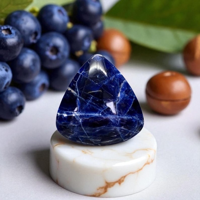 Natural Blue Sodalite Cabochon – Triangular Shape 28 mm – Handcrafted – Probable Origin: Brazil – Ref. BSB1 image 1
