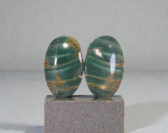 Pair of Natural Gary Green Jasper Cabochons – Oval Shape 19 mm – McDermitt County, Oregon (USA) – Ref. GGO19