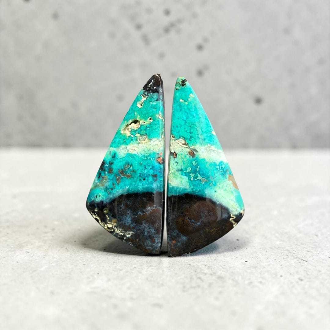 Copper Silica Rocks Pair of Gem Silica (copper-bearing Rock) Cabochons – Triangular Shape ...