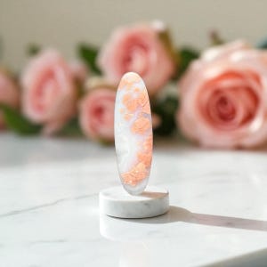 White and Salmon Pink Cotton Agate Cabochon – Oval Shape 39 mm – State of Hidalgo, Mexico – Ref. ANR5