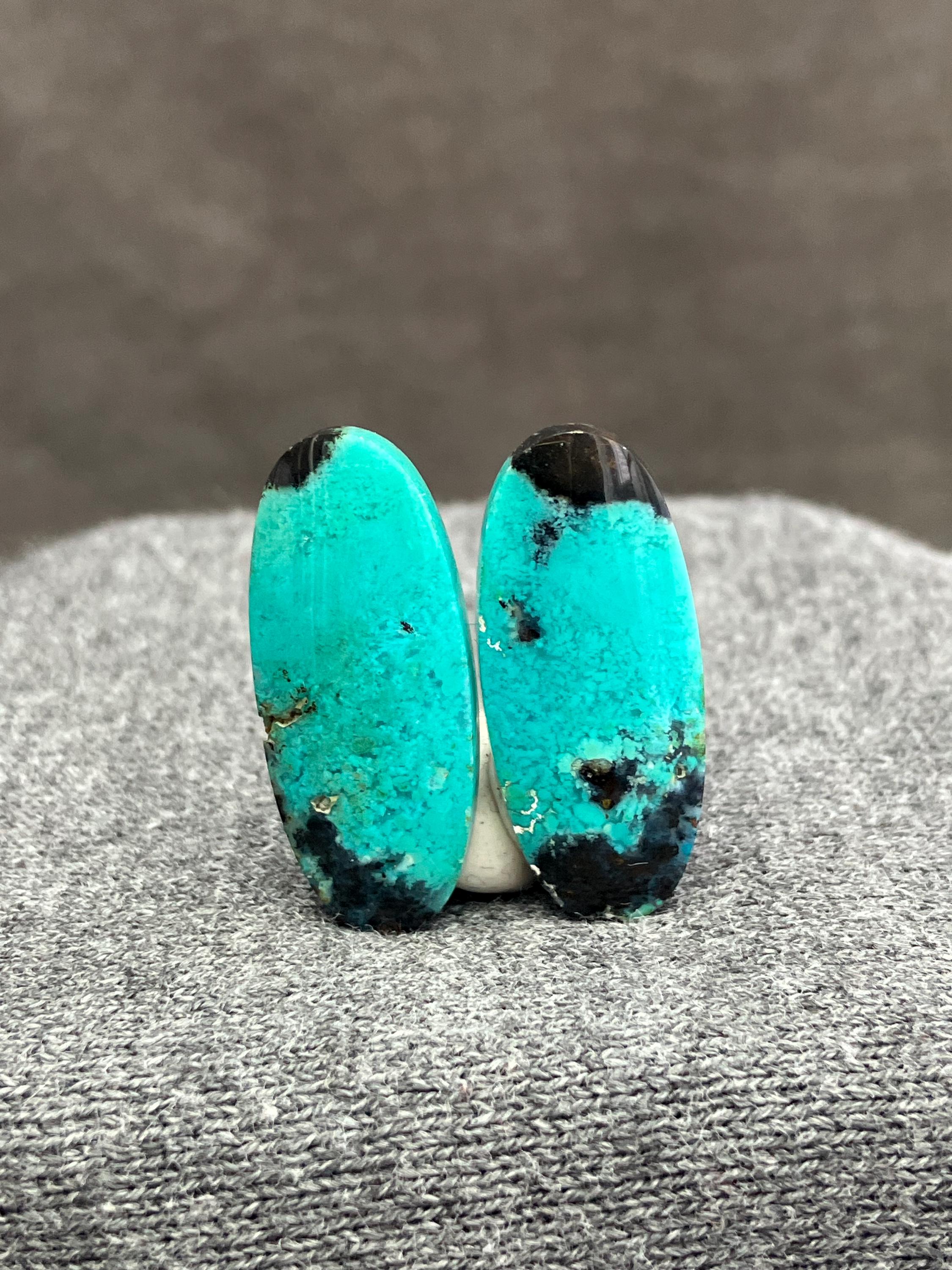 Copper Silica Rocks Pair of Gem Silica (copper-bearing Rock) Cabochons – Oval Shape 28mm ...