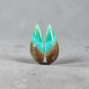 Natürlich schimmerndes Holz / Lagunenopal – Paar dreieckige Cabochons – 30 mm – ca. 13 Karat – Java, Indonesien – Handgefertigt – Ref. BOJ02