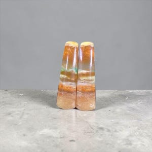 Paire de cabochons en bois opalisé naturel - Cabochon forme trapèze - 27MM - Fait main - Java, Indonésie - OOO4