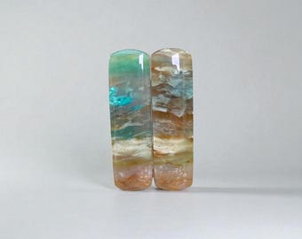 Pair of Natural Opalescent Wood Cabochons – Rectangular Shape 30 mm – Handmade – Java Island, Indonesia – Ref. BOZ127