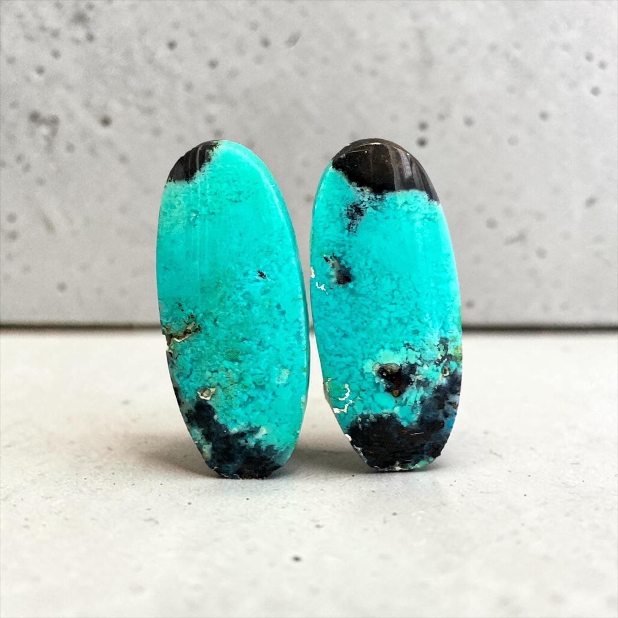 Copper Silica Rocks Pair of Gem Silica (copper-bearing Rock) Cabochons – Oval Shape 28mm ...