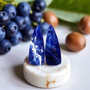 天然ソーダライトカボション2個セット – 三角形、27mm – 青と白 – 原産地：ブラジル、バイーア州（推定） – 品番：SDB37