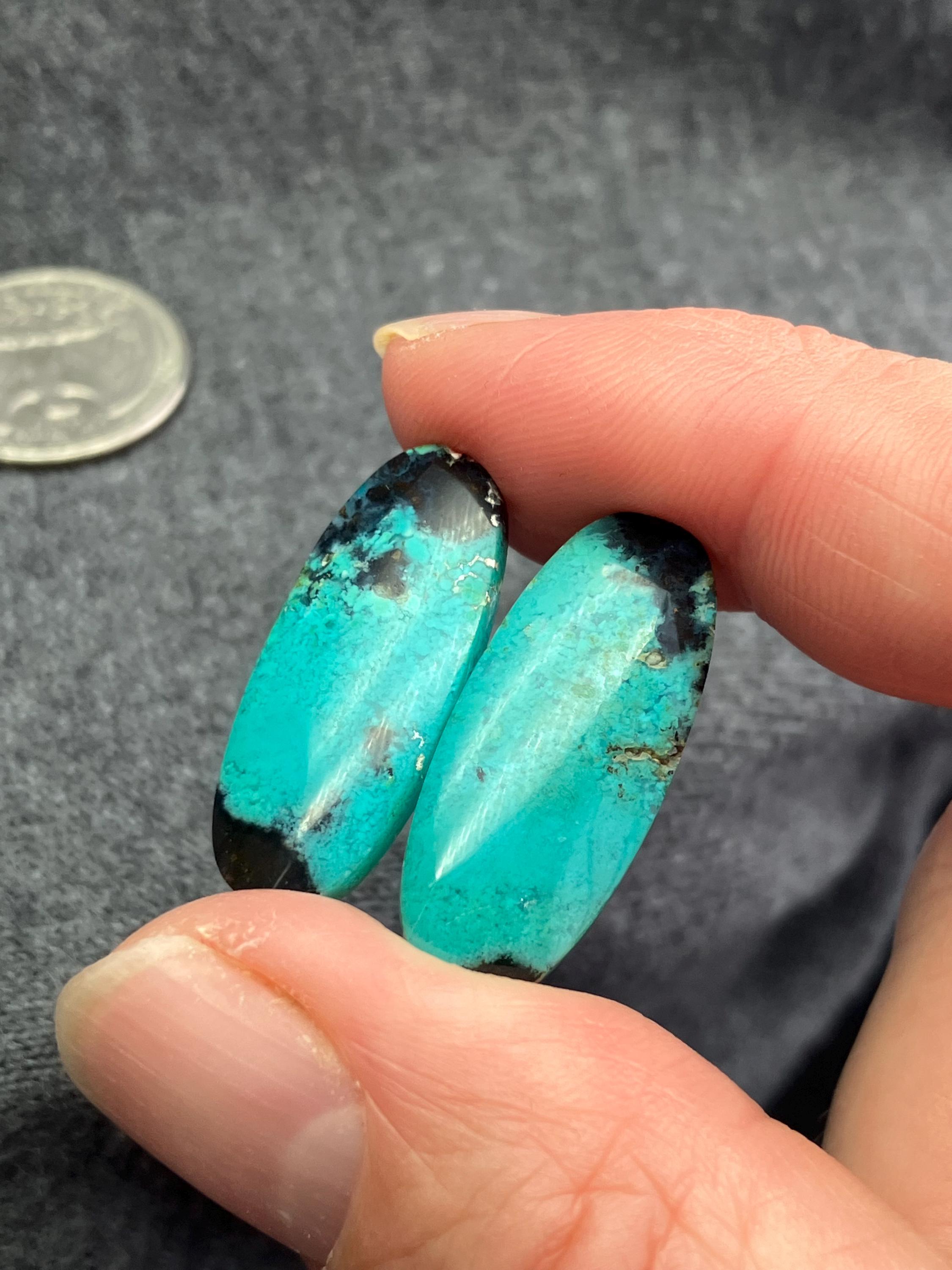 Copper Silica Rocks Pair of Gem Silica (copper-bearing Rock) Cabochons – Oval Shape 28mm ...