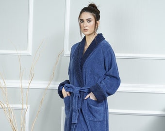 HOC 100% Cotton Women's Classic Chenille Shawl Collar Robe (Teal, 1X) at   Women's Clothing store
