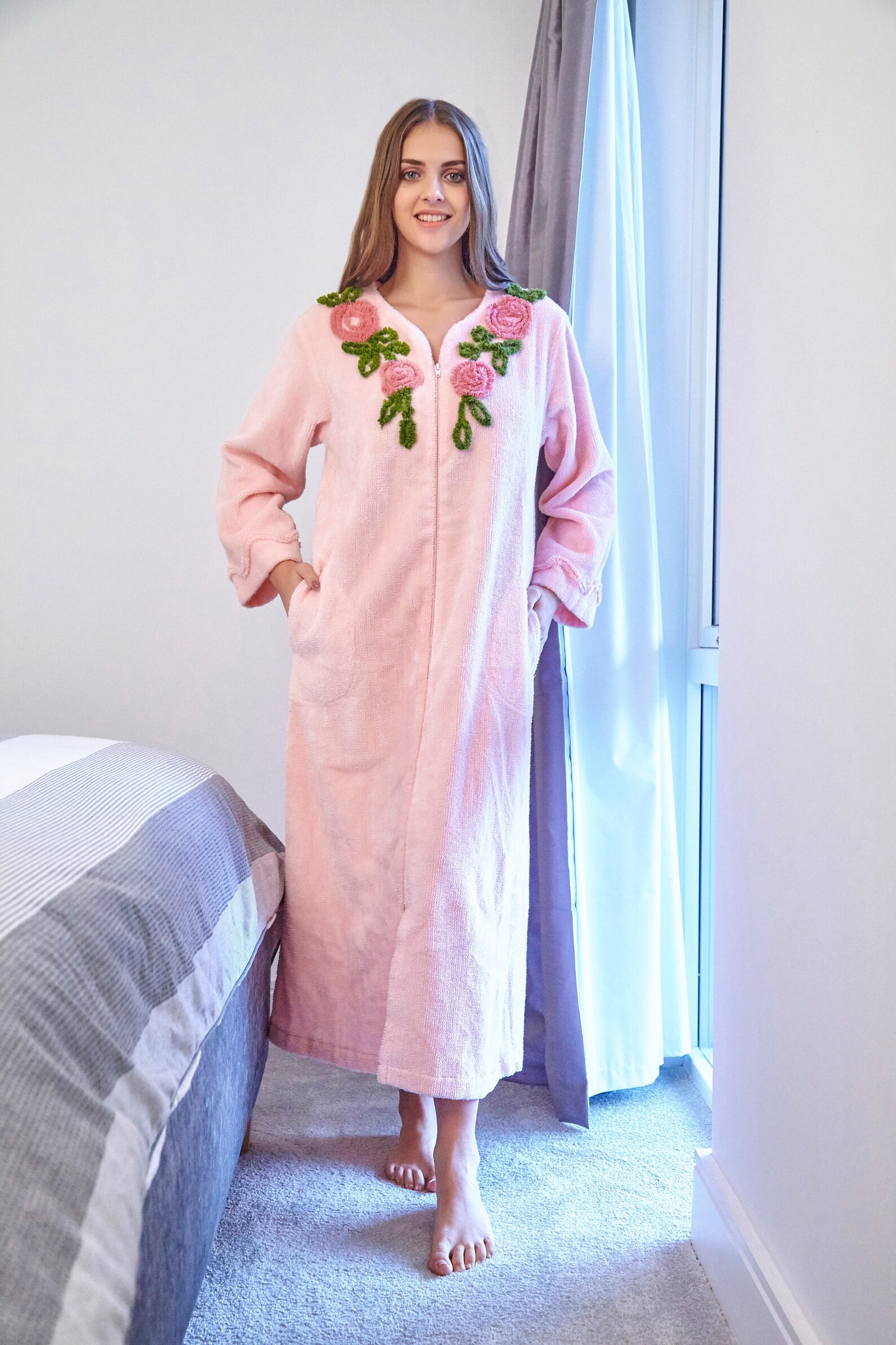 HOC Womens Embroidered 100 Cotton Chenille Robe Chenille Etsy New