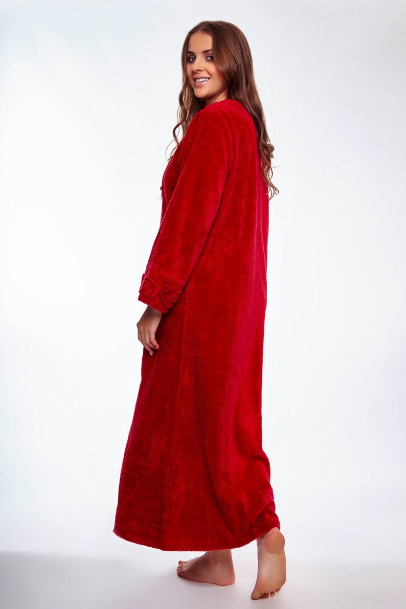 Rose Embroidered Yoke Chenille Zipper Robe Etsy