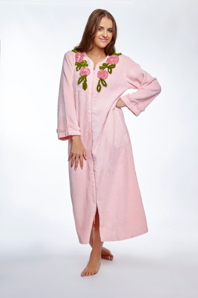 HOC Womens Embroidered 100 Cotton Chenille Robe Chenille Etsy
