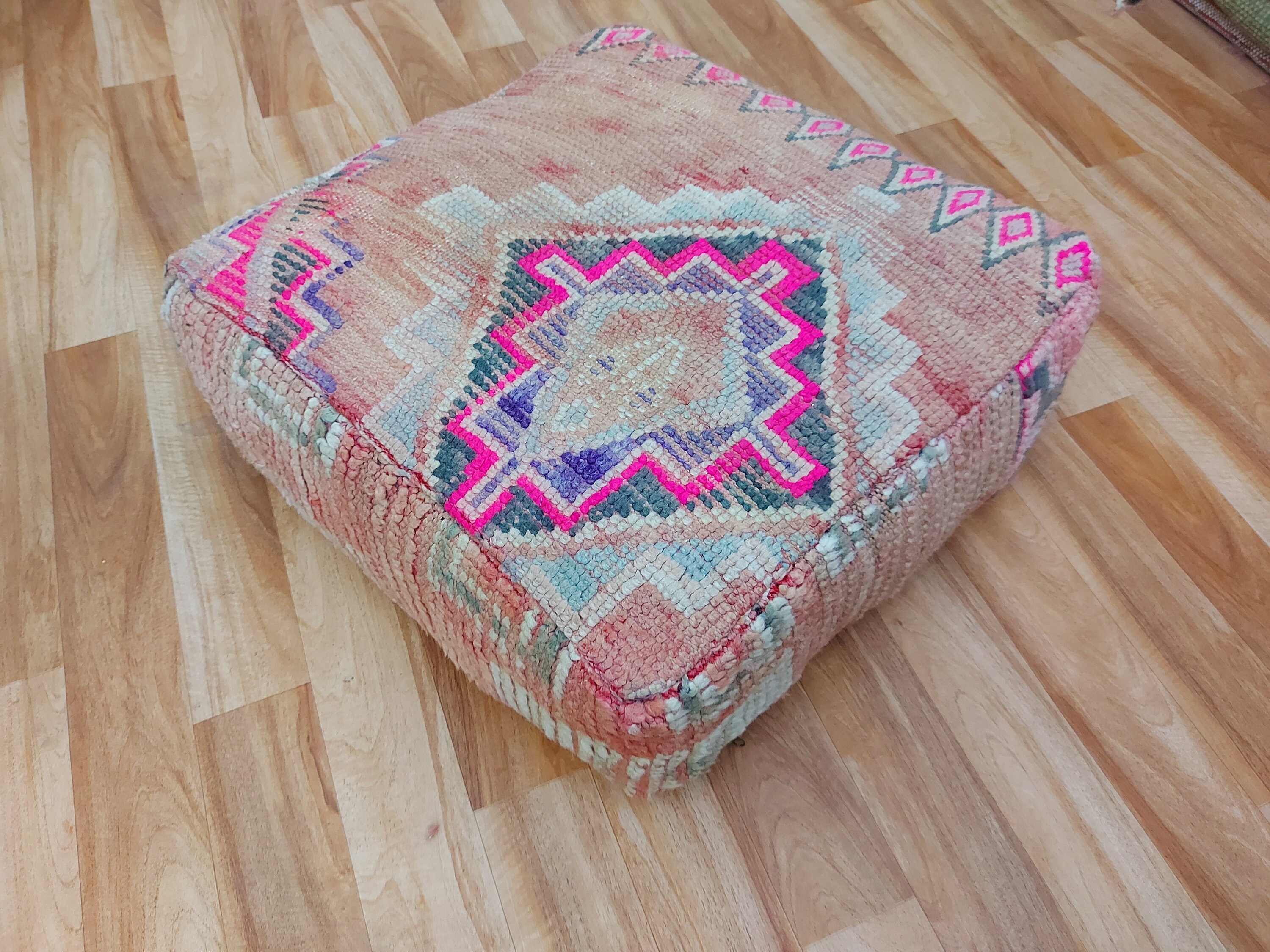 Moroccan Floor Cushion, Ottoman Wool Pillow, Vintage Moroccan, Berber Square Pouf, Cushion