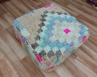 Moroccan Floor Cushion,Ottoman Wool Floor Pillow,Vintage Moroccan,  Berber Square Pouf, Berber Pouf, Berber Floor Cushion