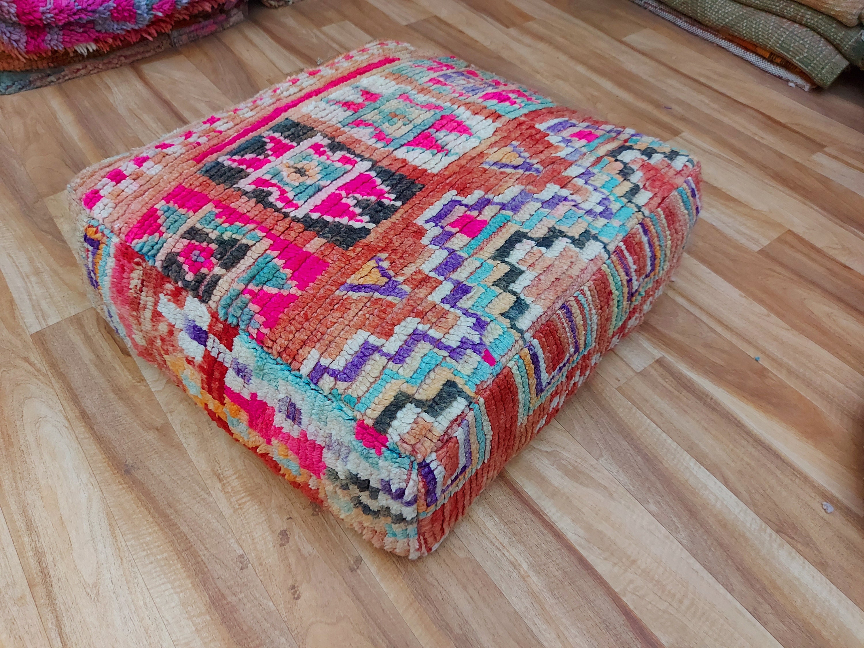 Moroccan Floor Cushion, Moroccan Vintage Pouf, Seat Cushion, 24x2411H