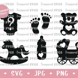 Adorabile pacchetto SVG per bambini - Gender Reveal SVG Baby Shower SVG - Carrozzina - Carrozzina - Baby Bottle - Teddy - Rocking Horse Footprints Digital
