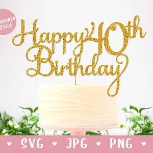 SVG Happy 40th Birthday Cake Topper - Happy Birthday Cake Topper SVG - Forty svg - 40th Birthday SVG - Forty Cake Topper - File di taglio