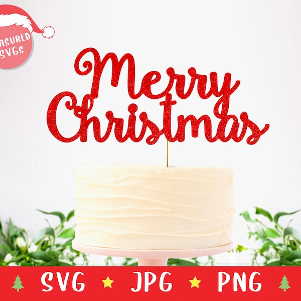 SVG Merry Christmas Cake Topper - Merry Christmas SVG - Christmas Cake SVG - Merry Xmas svg - Digital Download - Cricut Silhouette - Holiday