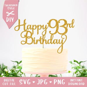 Téléchargement SVG - joyeux 93e anniversaire de gâteau - quatre-vingt-treize de gâteau - 93 ans SVG - 93e anniversaire SVG - 93 ans - quatre-vingt-treize svg