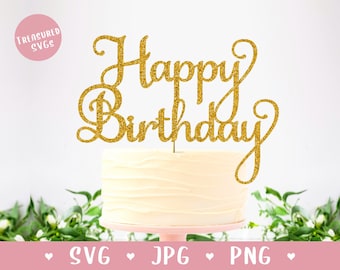 SVG Happy Birthday Cake Topper - Simple Birthday Cake Topper SVG - Buon compleanno SVG - Birthday Decor - topper torta fai-da-te svg happy bday svg