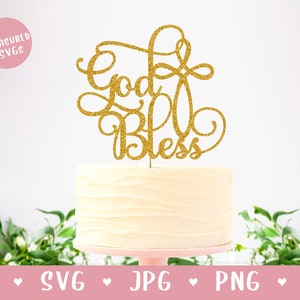 SVG God Bless Cake Topper - Primeira Comunicação SVG - Topper de Bolo de Batismo SVG - Topper de Bolo de Batizado svg - Arquivo de Corte de Topper de Bolo Cruzado