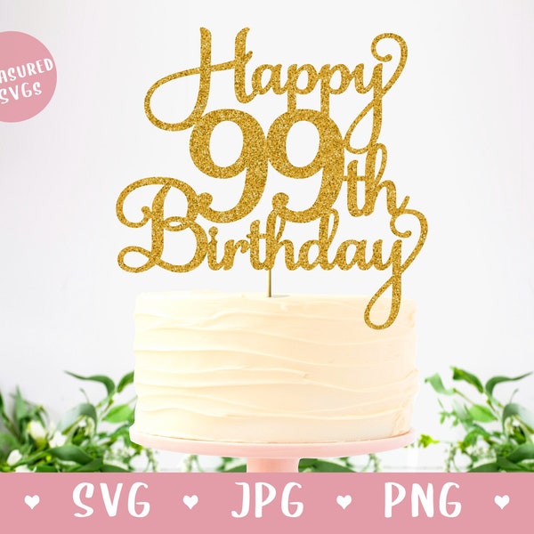 SVG Happy 99th Birthday Cake Topper - Digital Download only - Happy Birthday Cake Topper SVG, Happy 99th Birthday SVG, 99th Cake Topper