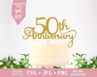 BAIXAR - Topo de Bolo SVG Feliz 50º Aniversário - Cinquenta SVG - Topo de Bolo Bodas de Ouro - 50º Aniversário de Casamento