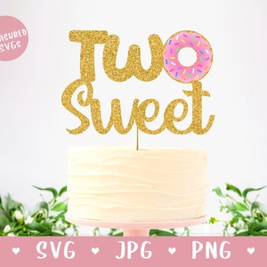 SVG Zwei süße Cake Topper - Donut Cake Topper - Zwei süße SVG - Happy 2nd Birthday Cake Topper SVG - Instant Downloand Zweijährige Geburtstag