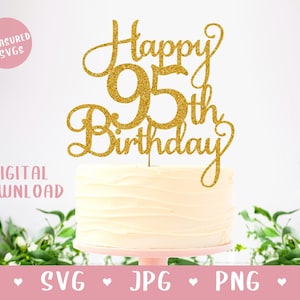 Téléchargement SVG - Happy 95th Birthday Cake Topper - 95 ans - Ninety Five - 95 SVG - Happy Birthday SVG - 95th Birthday - 95th cake topper