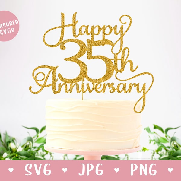 SVG Happy 35th Anniversary Cake Topper - Digital Download - Anniversary Cake Topper SVG - Coral 35th Wedding Anniversary - 35th Cake Topper