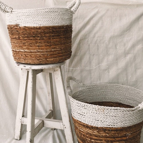 Set of 2 Washing and Laundry Basket, Straw Basket, Laundry Basket, Asian Basket, Storage basket, Straw order Wicker Organizer, Decorative Basket