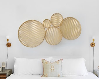 Big Round Bamboo Wall Decoration, Set of Bamboo Hanging Wall Basket, Bamboo Hanging Wall Ornaments, Bamboo Tray Wall Decor, Bamboo Wall Art