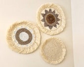 Set of 3 Natural Bohemian Wall Decor, Bohemian Wall Basket,Fringe Wall Art & Wall Decor,Bedroom Wall Decor,Living Room Wall Art,Wall Art Set
