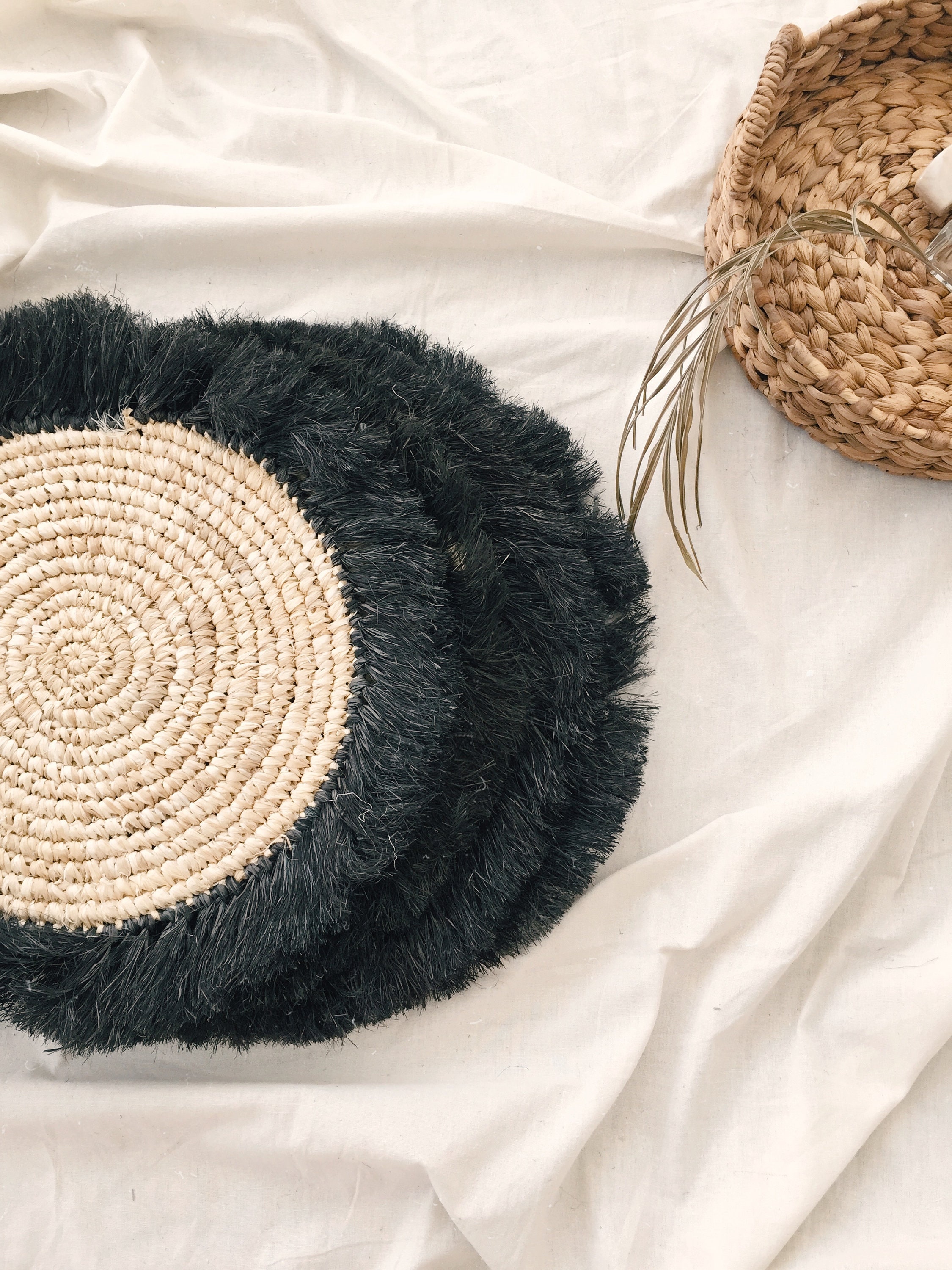 Natural With Black Fringe Placemats Black Raffia Fringe Etsy