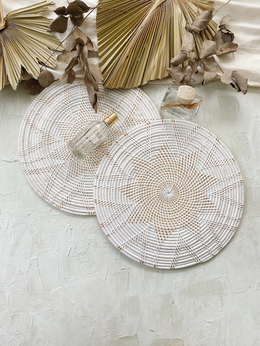 Star Round White Rattan Placemats Whitewashed Color Placemats Etsy