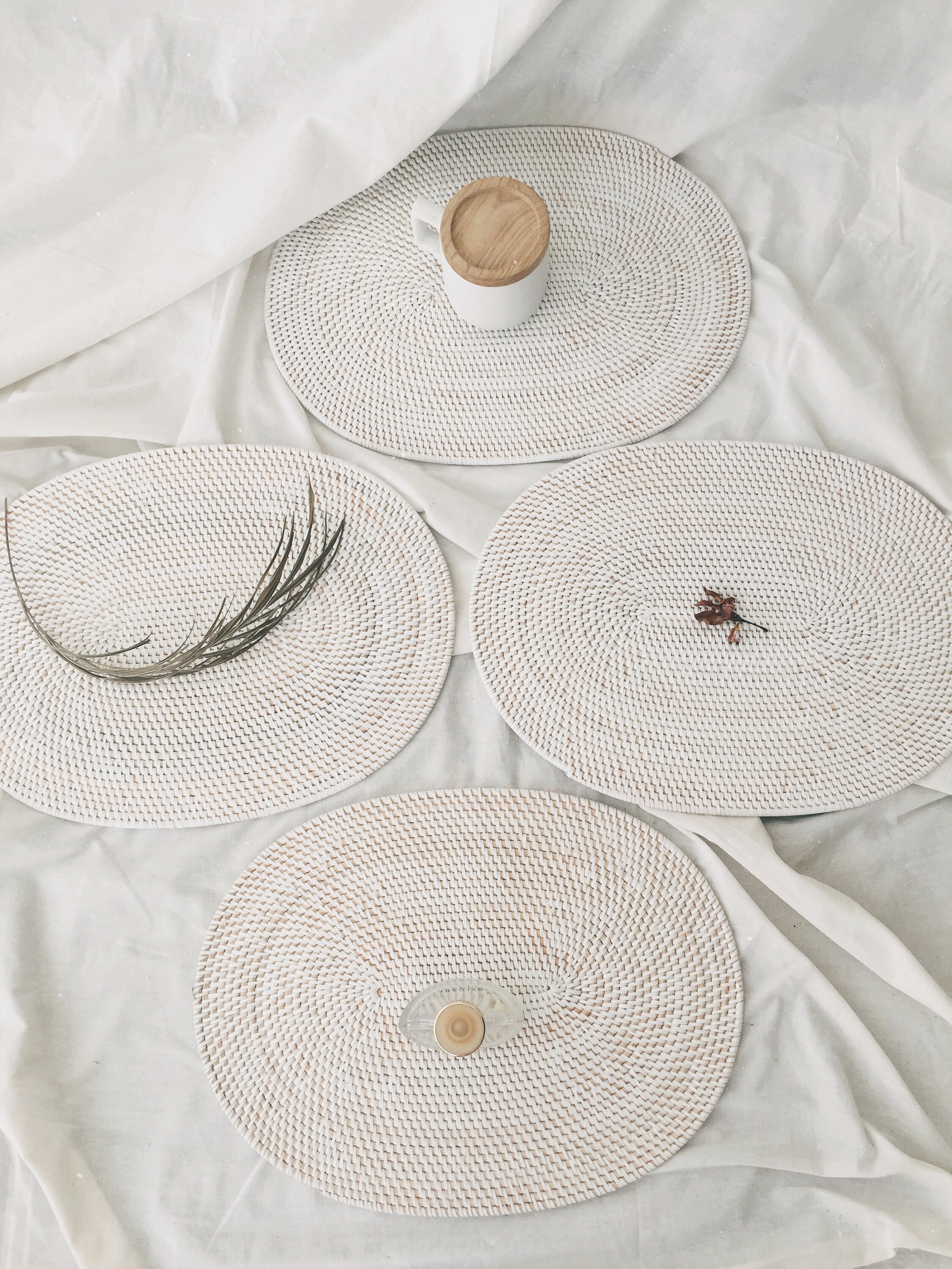 Oval White Rattan White Color Placemats Dining Table White Etsy Australia