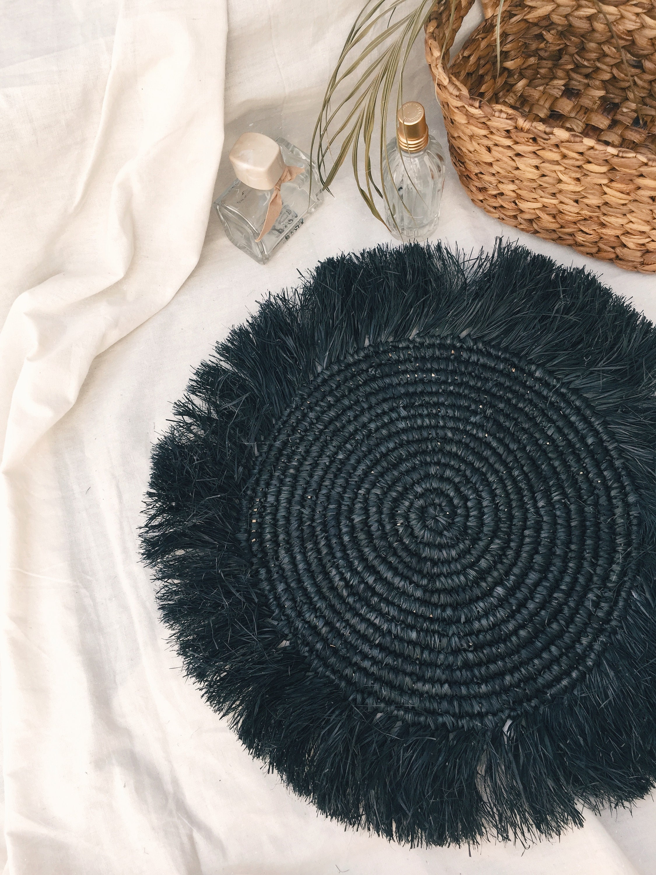 Black Natural Placemats Boho Placemats Fringe Placemats Etsy