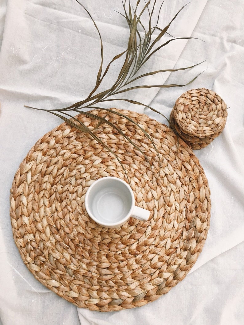 Weldomcor Boho Wanddecoratie Set van 10 Rotan Bloem Muur Decor Geweven Muur Mand Decor Handgemaakte Zeegras Ronde Muur Decor Chique Wall Art voor