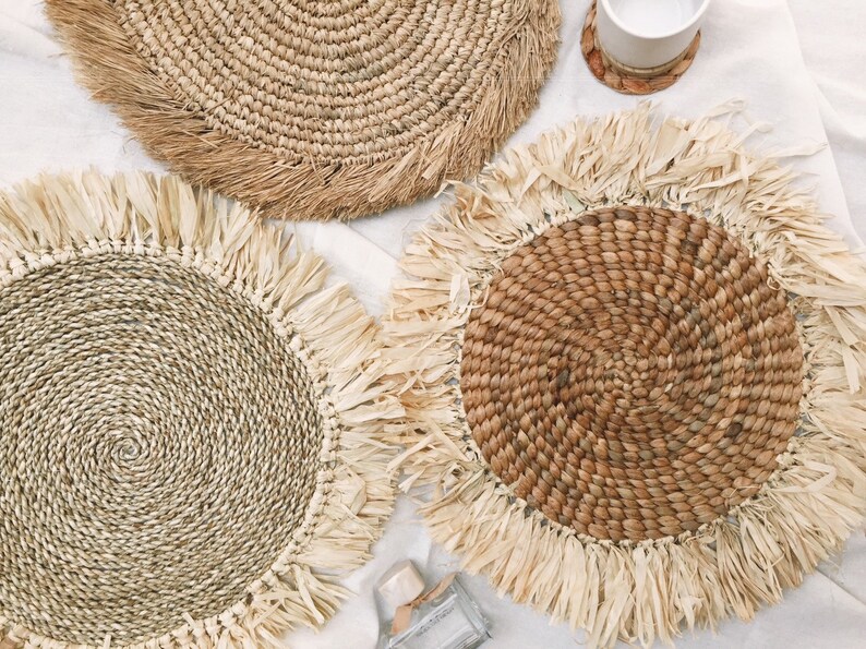 Boho Placemats Natural Placemats Vintage Woven Braided Etsy