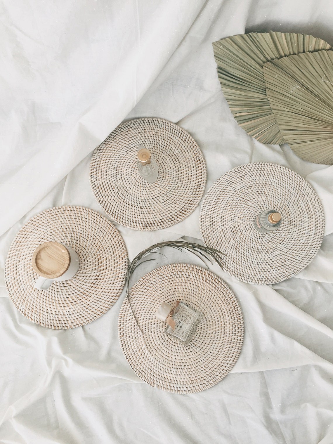 Round White Rattan PlacematsWhitewashed Color Placemats Etsy