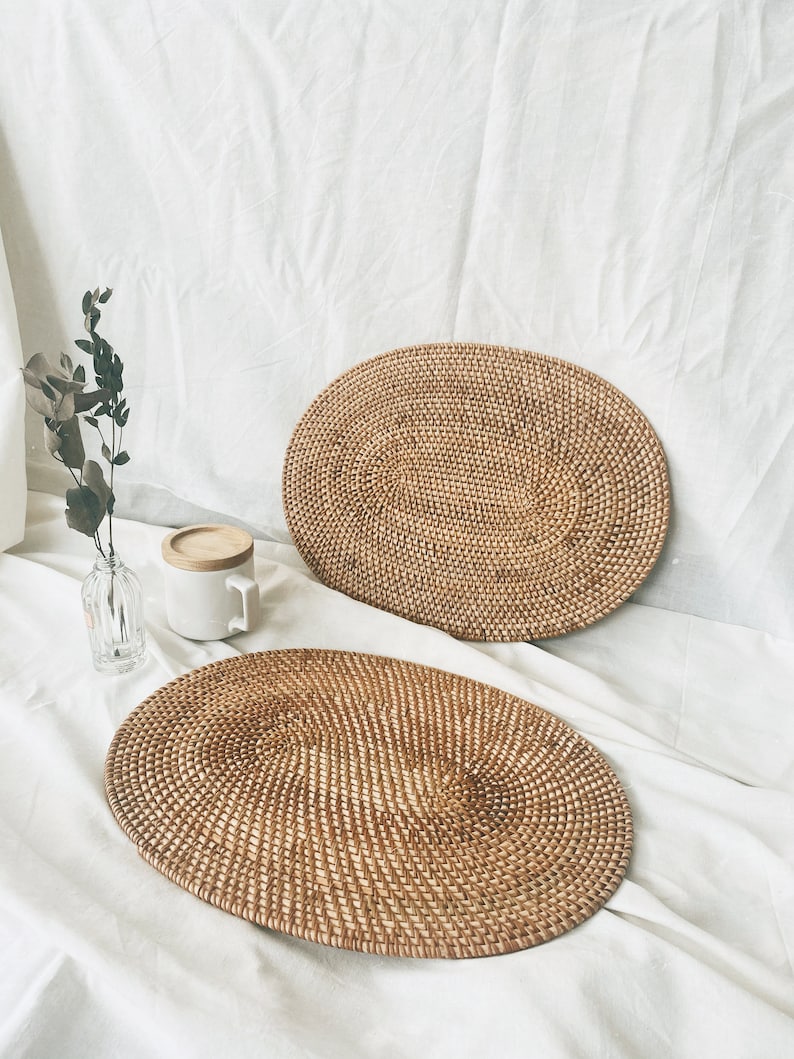 Natural Oval Rattan Placemats Natural Rattan Table Pad Etsy