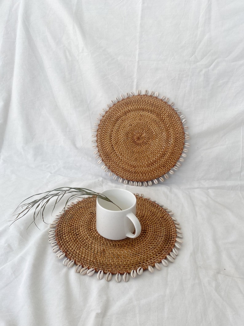 Brown Rattan Shell Placemats Shell Placemats Straw Wicker Etsy
