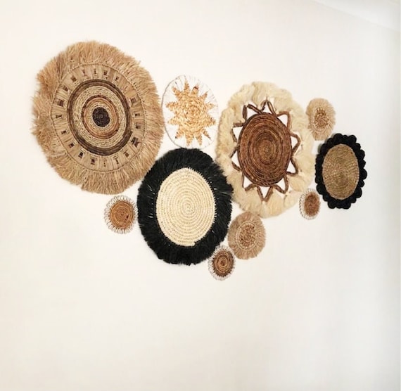 Set of 11 Boho Wall Basket and Wall Decor Natural Wall Decor Boho Wall Art Wicker Round Placemat Bohemian Wall Decor seagrass Wall Decor Etsy Canada