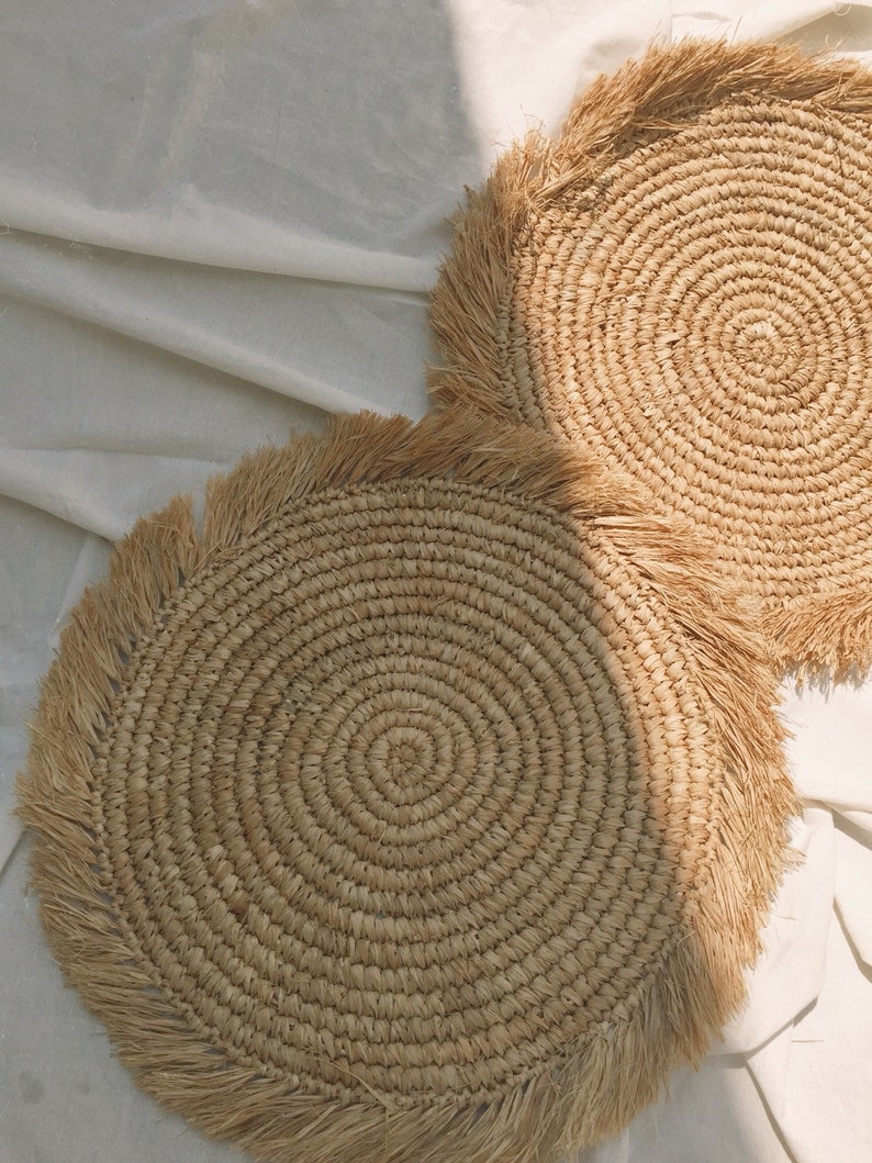 Natural Placemats Boho Placemats Fringe Placemats Raffia Etsy