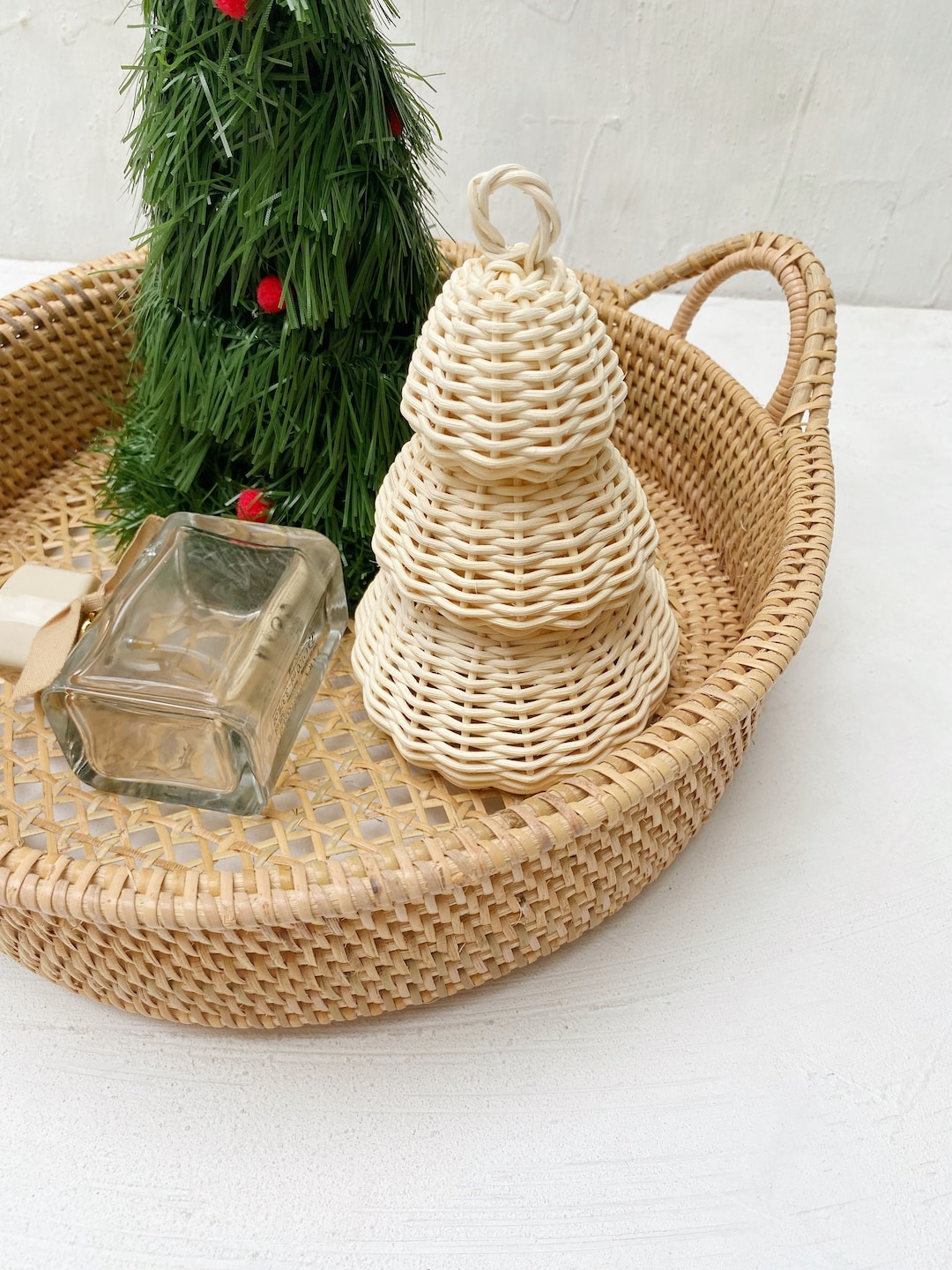 Christmas Tree Rattan Tabletop,xmas Tree Mini Ornaments,rattan Wicker