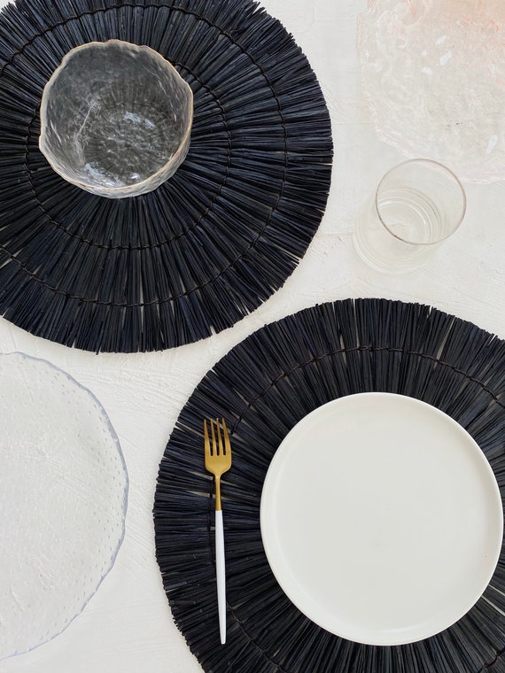 Schwarze Mendong Tischsets, Boho Tischsets, traditionelle Tischsets, handgewebte Tischsets, Tischset, Seegras Tischsets, Stroh Boho Tischsets