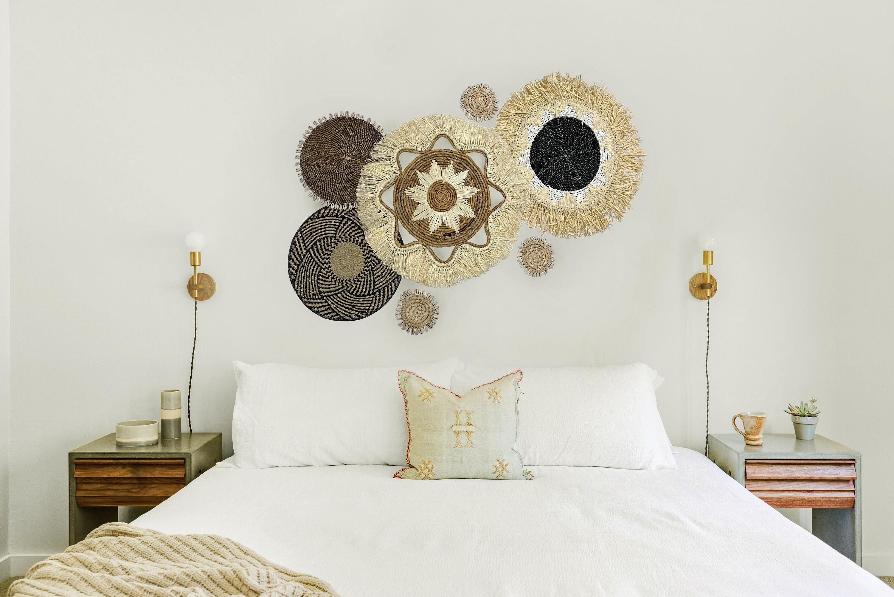 7 Stück Boho Wandbehang Set - Runde Gewebte Wanddekoration Aus Gras, Natürliches Boho Dekor Für Wohnzimmer, Schlafzimmer Und Bauernhaus