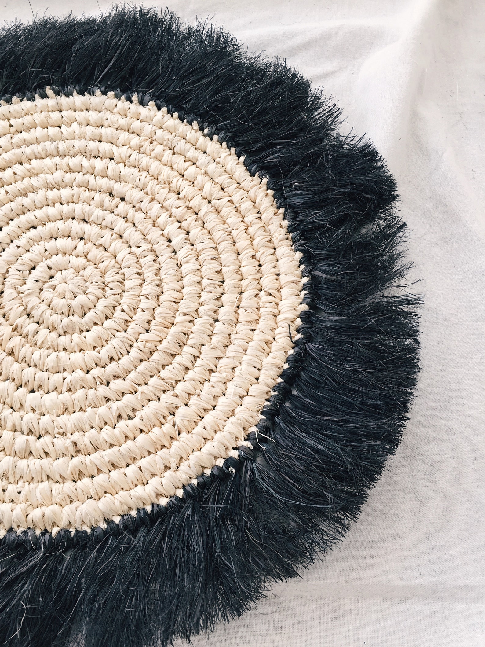Natural With Black Fringe Placemats Black Raffia Fringe Etsy