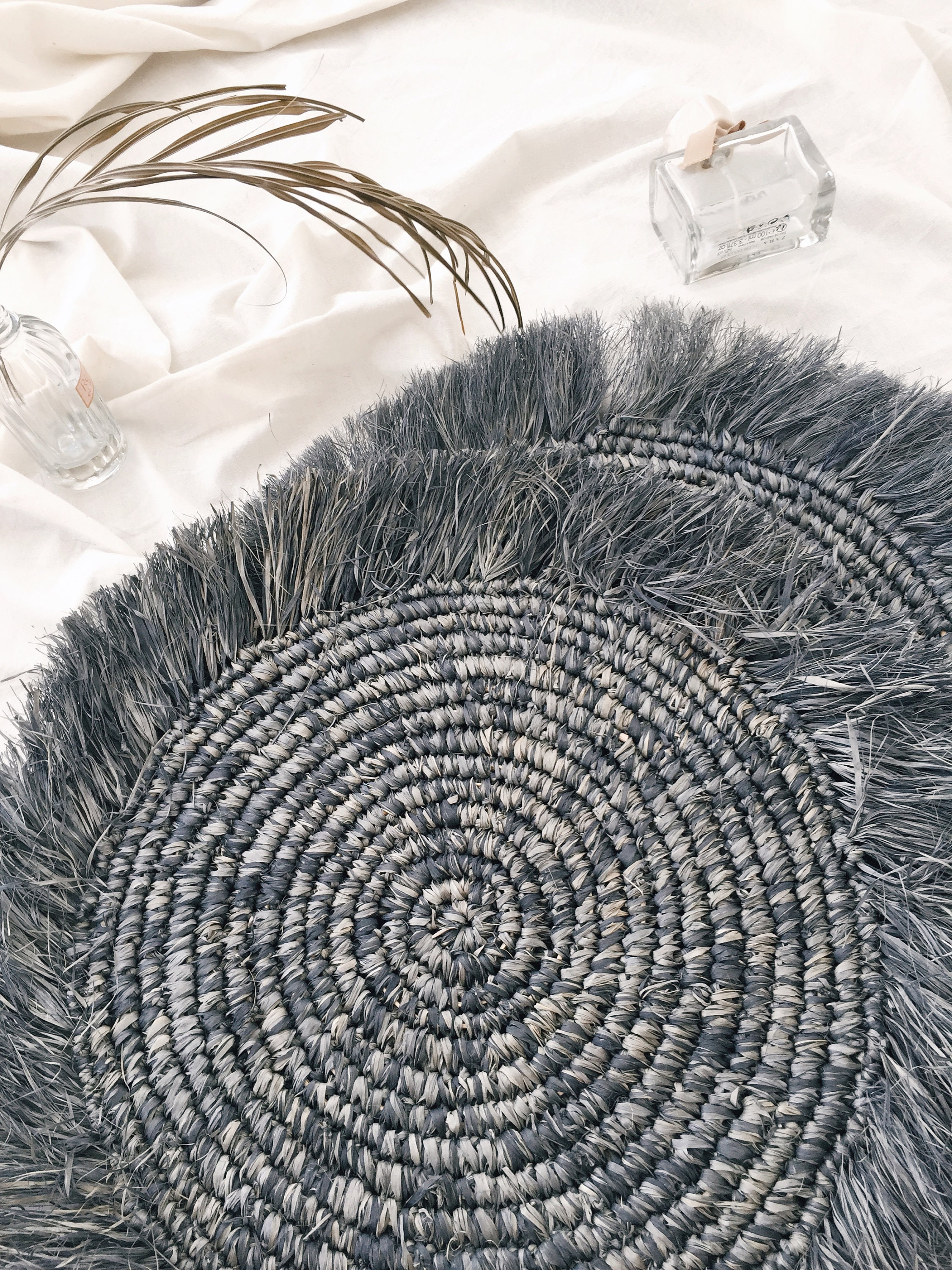 4pcs Bohemian Woven Cotton Placemat Household Decorative Mat gray A 【時間