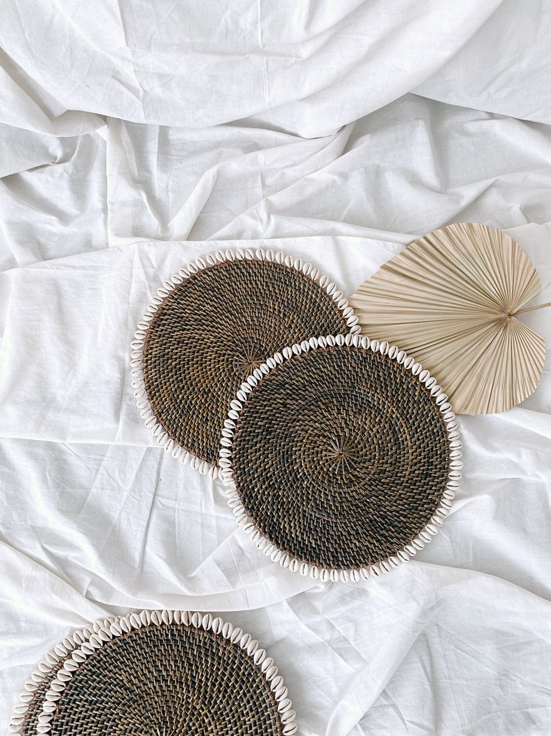 Dark Brown Rattan Shell Placemats Shell Placemats Straw Etsy